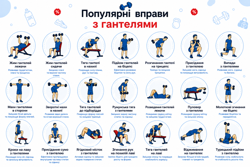 Набір металевих гантель із вініловим покриттям 1 кг Feel Fit 2 шт. червона M-0289-V-1 фото