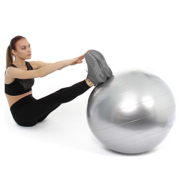 Мяч для пилатеса, фитнеса и йоги с насосом 55 см Feel Fit фитбол Серый 1055-PN фото