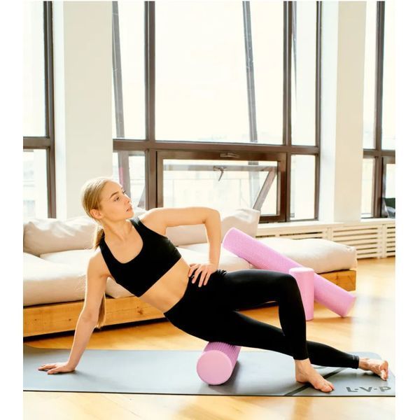 Массажный ролик гладкий рулон для йоги, фитнеса 45*15 см Feel Fit Розовый 02466-BL фото