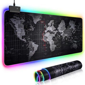 Большой геймерский RGB коврик Карта мира (игровая поверхность) с подсветкой для мыши 800 x 300 x 3 мм 2131 фото